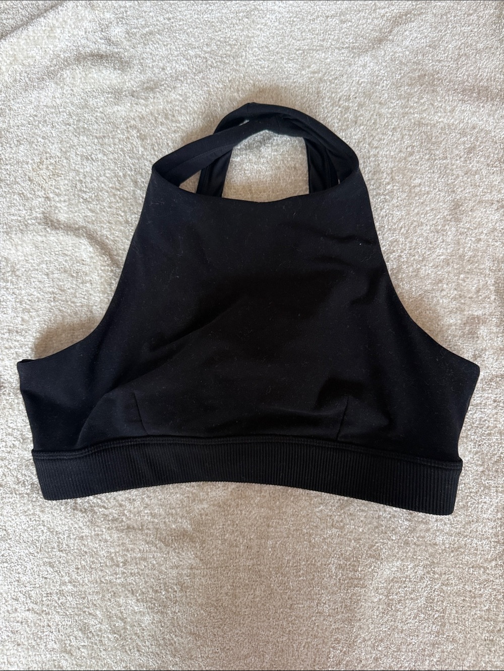 ALO High-Neck Black Sports Bra with Cross-Back Straps